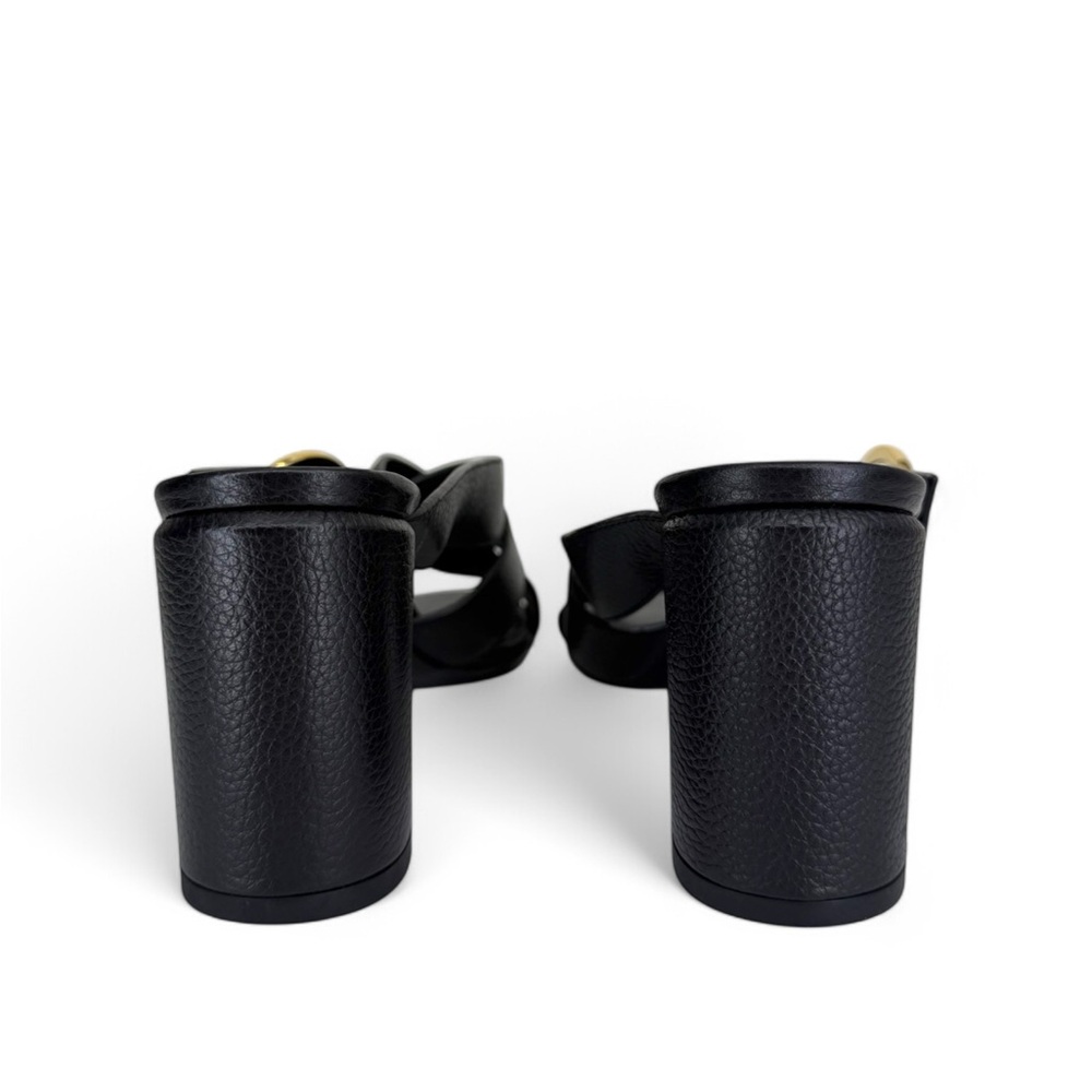 NEW LOUIS VUITTON LV Logo Black Leather Block Heel Sandals Mules IT36 - Picture 9 of 13